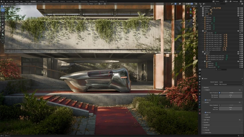 3D scene with ray-traced lighting rendered on NVIDIA RTX Spark